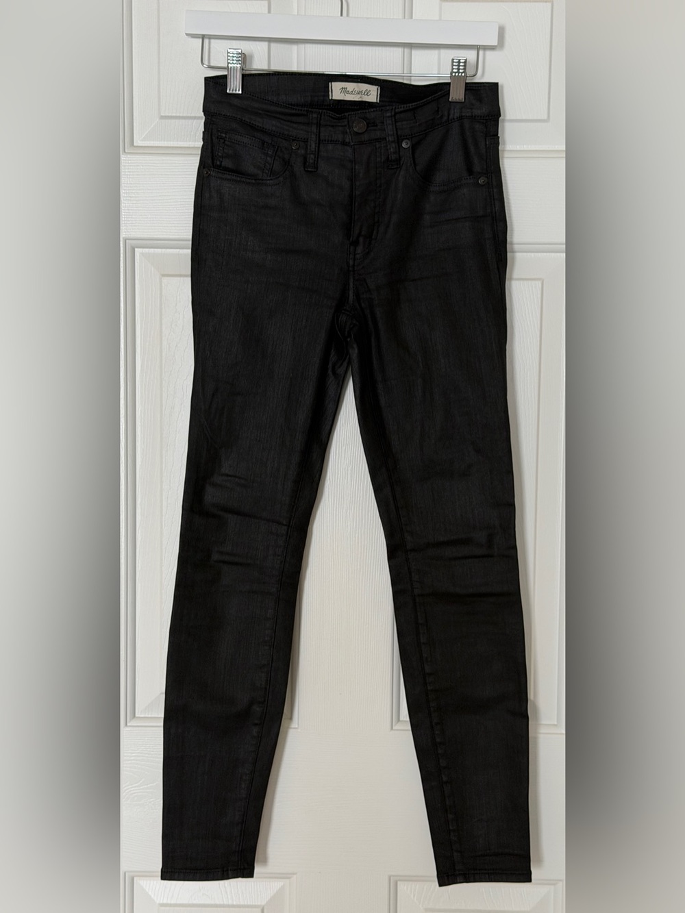 Madewell 9” High Rise Skinny Jeans Black Coated Stretch Denim Size 26